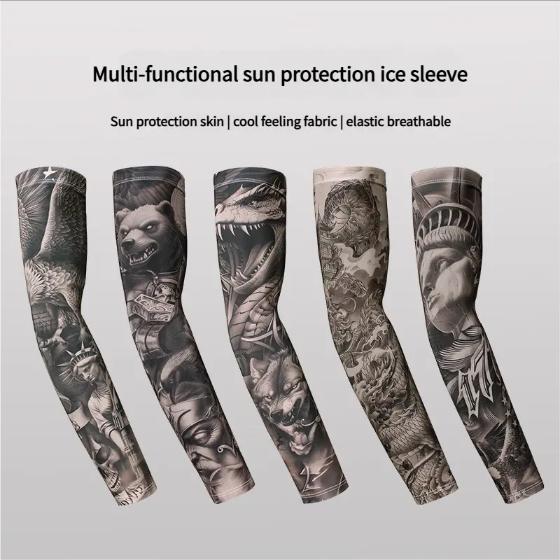 12pcs Ice Silk Tattoo Arm Sleeves Sun Protection Breathable for Running Fishing Biking Ultimate Cooling Function Multi-functional Sun Protection Skin Cool Feeling Fabric Elastic