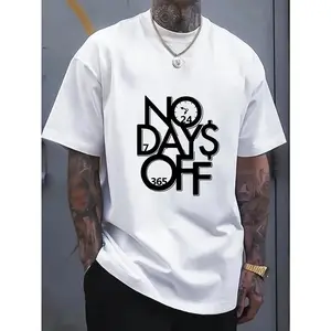Men's NO OAYS OFF Graphic Cotton T-Shirt - Casual Round Neck Short Sleeve, Soft & Breathable Summer Tee, Beige with Black Print, Lightweight 180G Pure Cotton Fabric, Machine Washable