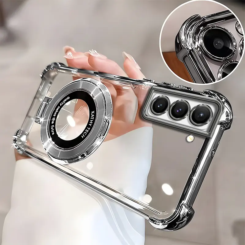 Suitable for [Galaxy S21 5g] high-end phone case🥰, Electroplated Luxury Clear Phone Case with Ring Stand Holder 4-Corner Shockproof Camera Protective Cover 952