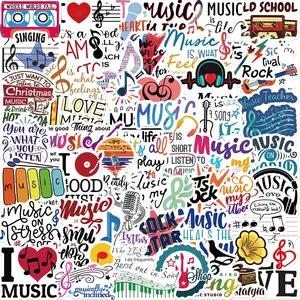 Music Themed Sticker (50pcs), Self Adhesive Decorative Stickers, DIY Decals for Water Bottle, Laptop, Phone Case, Scrapbooking, Journal Making, Ornaments