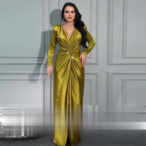 Autumn Mature Style Fashion Collar Ruched Waist Evening Dress Women's Semi-Formal Wedding Guest Dress