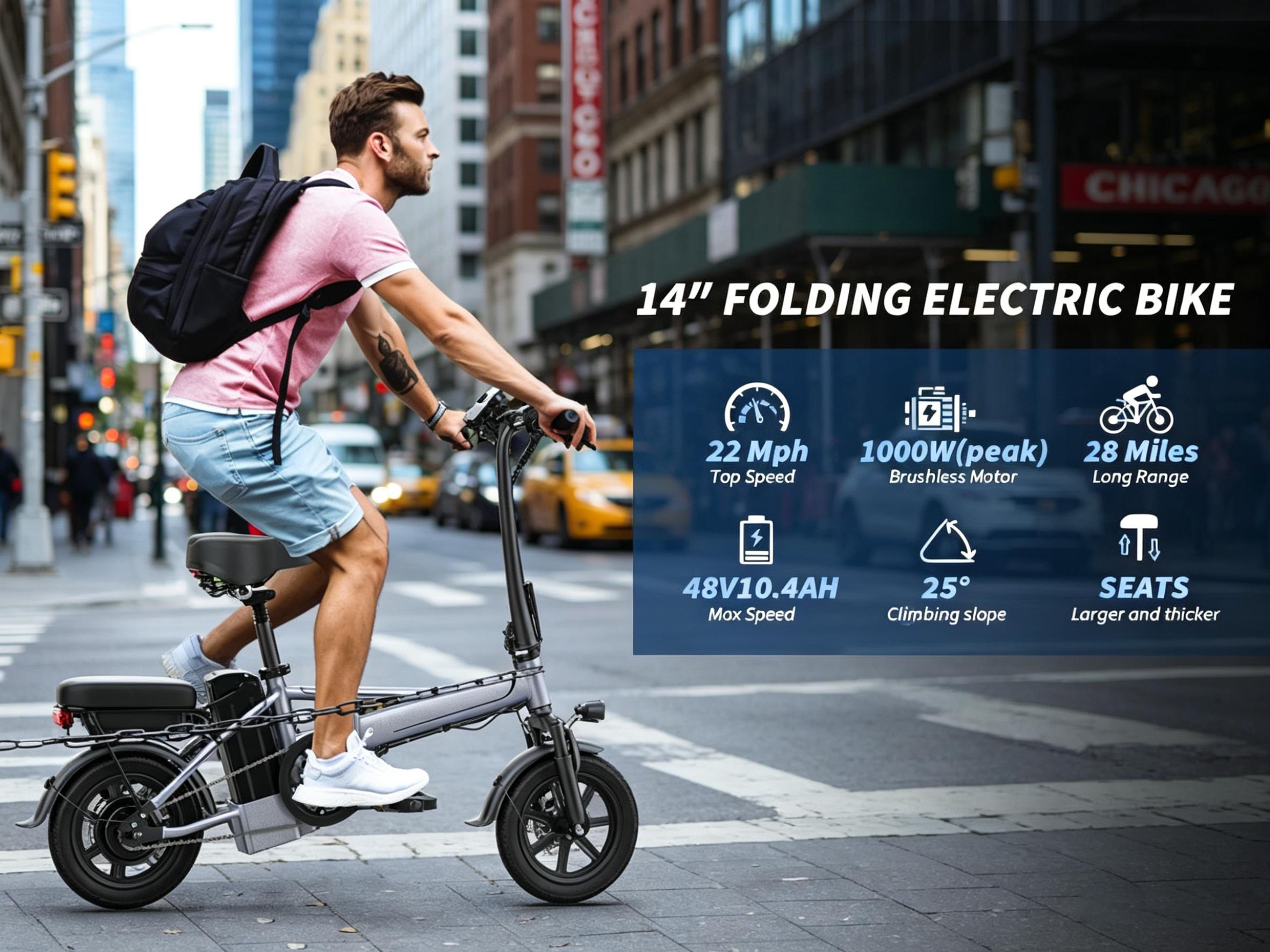 US 14" Foldable Electric Bike for Adults | 750W Peak Motor, 22 MPH Speed | 48V 10.4Ah/15.6Ah Battery, Electric Scooter| with Dual-Seat and Multi-Shock Absorption & Smart APP | With Phone Holder | UL2849 Certified Motor | Nice for Gift & Daily Commutes US 14" Foldable Electric Bike for Adults | 750W Peak Motor, 22 MPH Speed | 48V 10.4Ah/15.6Ah Battery, Electric Scooter| with Dual-Seat and Multi-Shock Absorption & Smart APP | With Phone Holder | UL2849 Certified Motor | Nice for Gift & Daily Commutes