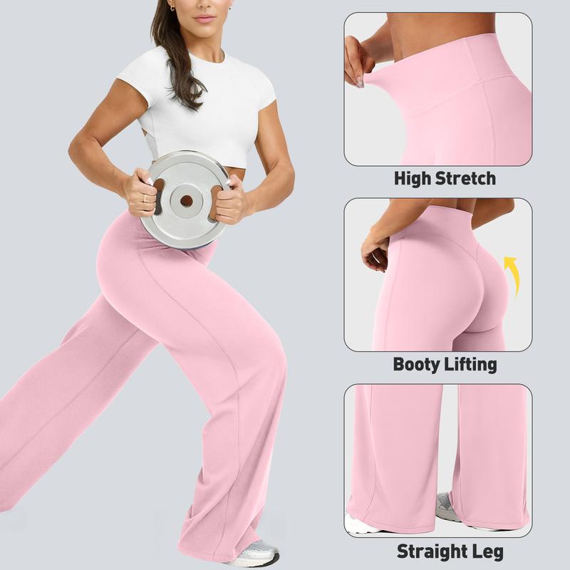GYMSPT Straight Leg Bottoms High Waisted Casual Pants No Front Seam Comfortable & Elastic Yoga Pants Wide Leg Gym Outdoor Sports Wear Flattering Figure