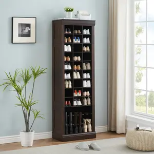 Shoe Cabinet, Entryway Shoe Storage Cabinet with 27 Cubbies and Tall Boot Racks, Freestanding Tall Shoe Rack Organizer Cabinet for Entryway, Hallway, Closet, Brown