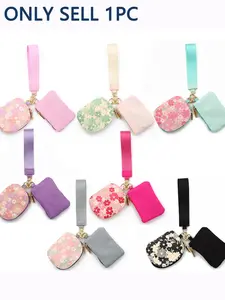 Floral Print Mini Pouch Set with Wrist Strap, Zippered Coin Purse & Accessory Bag, Portable Storage for Small Items