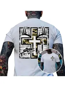 Southern Charm Fishing Shirt, Camo Crosshatch Design, Unisex Round Neck, Premium Comfort Fabric, Outdoor Adventure Wear