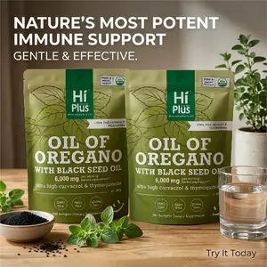 HiPlus 2-Pack 4x Concentrated Oregano Oil & Black Seed Oil 6000mg Promotes Immune Function 300 Softgels Non-GMO Resealable Bags