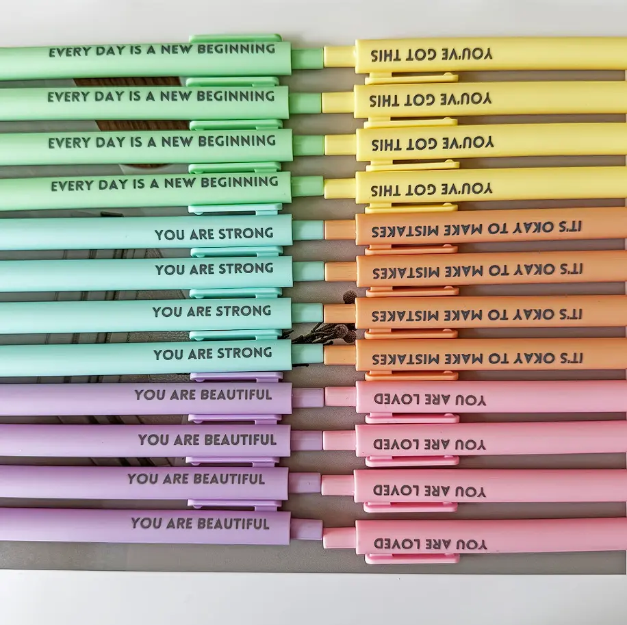 Noluck 24 Pastel-Colored Pens Designed to Inspire And Motivate - Retractable, Featuring Cheerful Designs, Black Ink, Easy-To-Attach Clips, And a Rubberized End - Perfect for Journaling And Writing Needs, Thank You Gifts for Teacher Coworker School Office