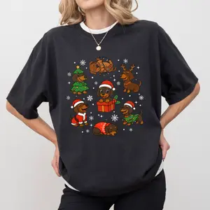 Christmas Dachshund Shirt, Funny Wiener Dog Holiday T-shirt, Cute Dog Mom Christmas Graphic Tee, Festive Dachshund Clothing