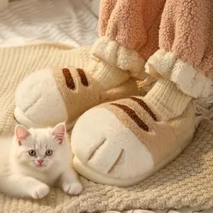 Women's Cute Cartoon Cat Design Plush Slippers Soft Indoor House Shoes Plush Lining Non-Slip Rubber Sole Cozy Winter Home Footwear Gifts for Girlfriend Family Girl Girl