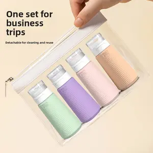 A set of 4 travel toiletries bottles, TSA certified silicone container, refillable shampoo and conditioner cans, travel essentials, easy to pack, ideal carry-on toiletries bottle, compact and lightweight design, suitable for all liquid toiletries