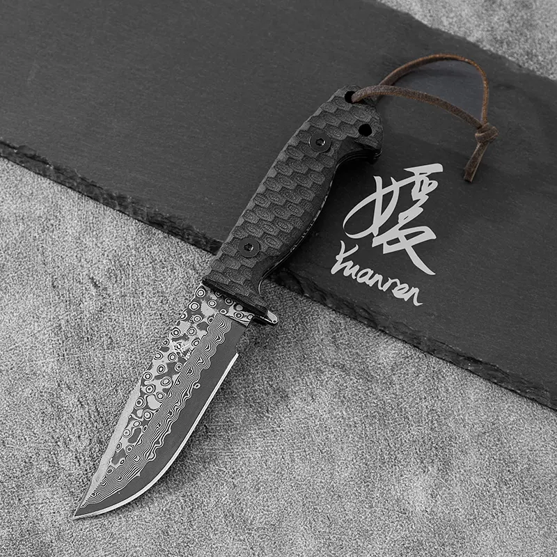 YUANREN 5-in Pointed Tip Damascus Fruit Knife, 67-Layer AUS-10 Stainless Steel Blade, G10 Stone-Pattern Handle, Kitchenware Stainless Steel Knives