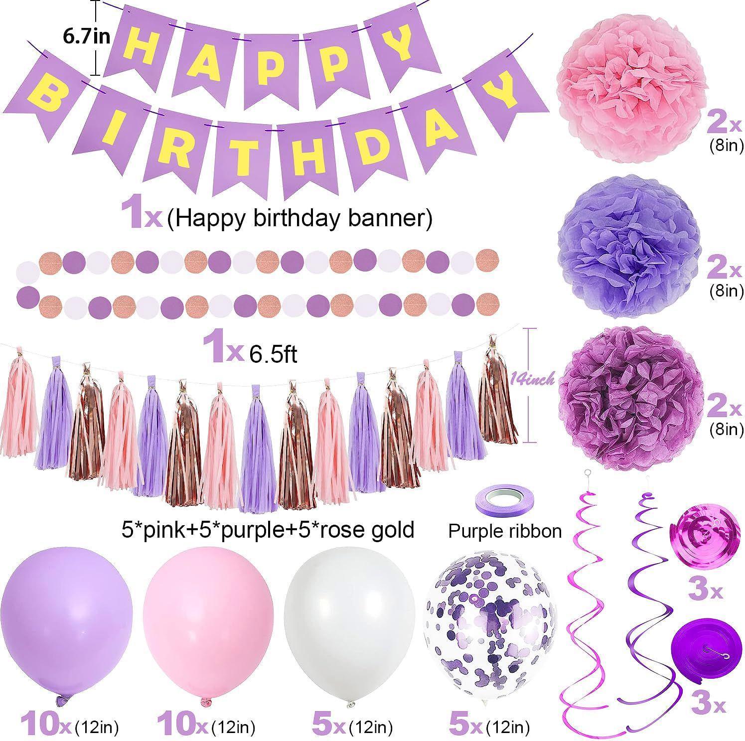 Ultimate Party Celebration Set: Gnomes & Balloon Arch Kit & Purple Pink Birthday Party Decorations Kit ( Sending with 100PCS Disposable Cups )  Hanging Light Hangable