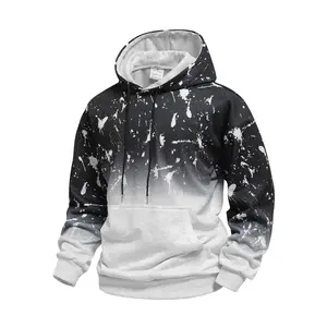 Men's tie-dye hoodie with kangaroo pocket, gradient design, suitable for spring and autumn