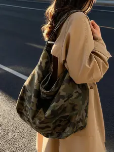 Simple and stylish everyday camouflage pattern tote bag, women's casual large-capacity shoulder crossbody bag