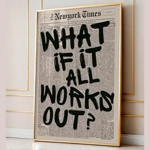 Retro What If It All Works Out Newspaper Print, Typography Poster, Trendy Wall Art, Motivational Poster (Unframed)