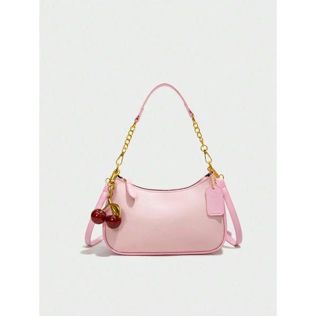 Crescent Bag: New Fashion, Classic, Solid Color Pu Waterproof Fabric with Letter Pattern & Cherry Pendant - Ideal for Shopping, Summer, Seaside Holida