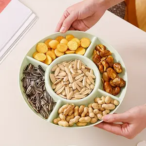 Round Food Storage Tray, Candy Dish, Nut Snack Fruit Plate, Divided Appetizer Serving Platter for Party Table, Party Plates, Model_xinghao Hx3463