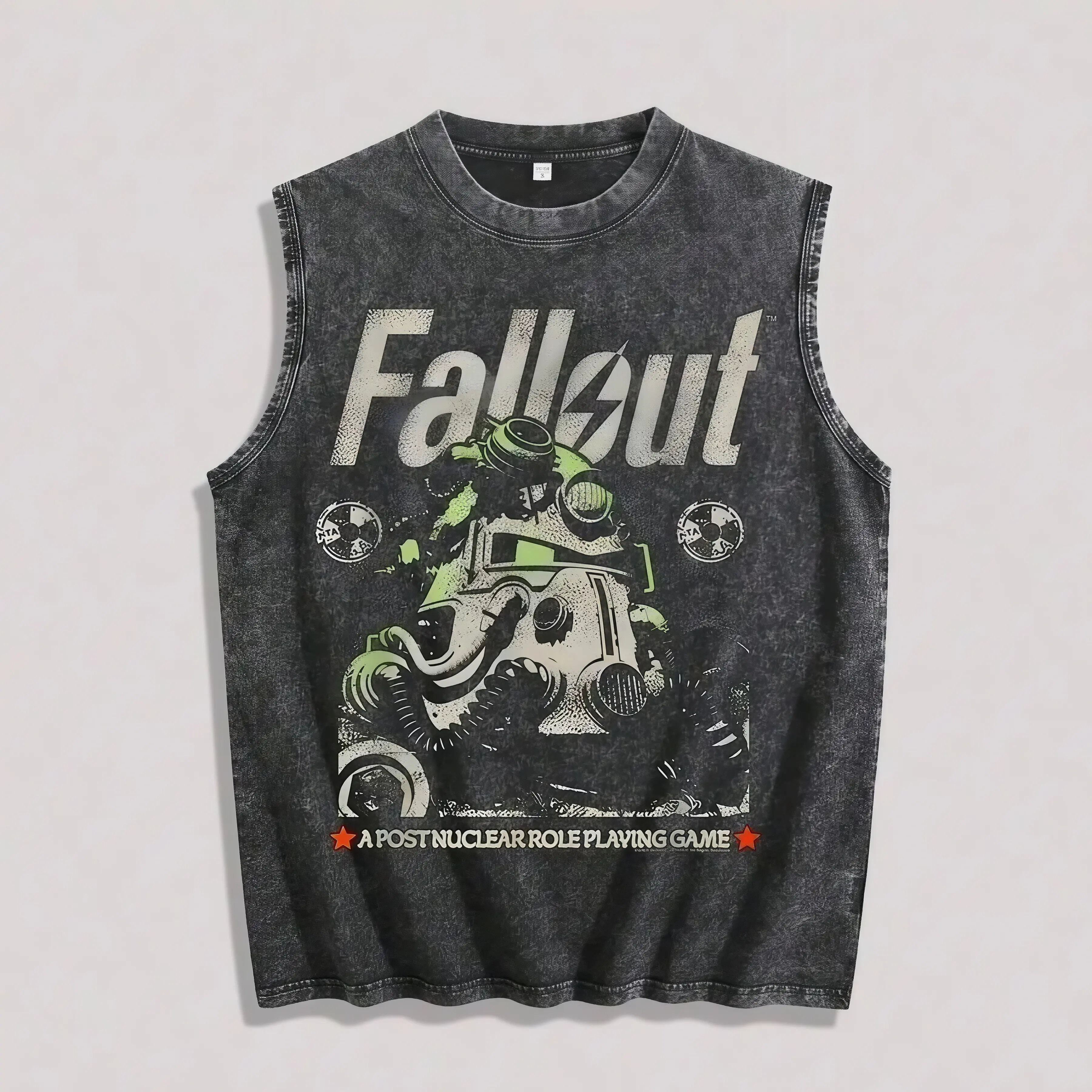 Menswear Retro Distressed Washed Unisex Crew Neck Sleeveless Cotton Tank Top - Gas Mask Robot Graphic, Loose Fit, Casual Summer Outdoor Streetwear Vest For Men & Women