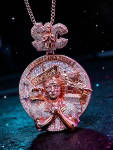2031 New York Street Badge Pendant King of the Street Style Oversize Iced Out Hip Hop Rapper High Bridge Custom Bling Medallion Pendant customizable with engraved letters, logos or patterns