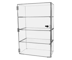 Acrylic Locking Retail Cabinet with Keys Clear Free Standing Three Shelf 15.5" x 8.5" x 24" Countertop Display Locker Merchandise Showcase Storage Multi Level Cupboard by 321 Plastics