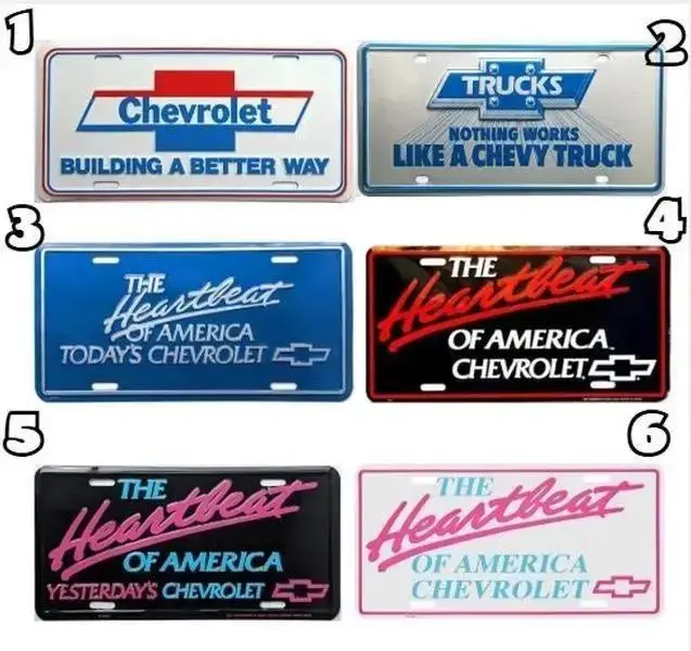 Chevrolet Heartbeat License Plate Collection – Retro Car Tag Set, Vintage GM Truck Accessories, Gift for Him – Lightweight Aluminum, Easy Install