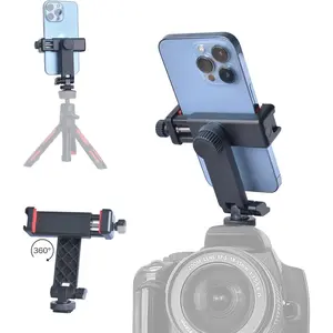 Phone Tripod Mount with Remote Controller, New Universal Smartphone Mount Adapter with Cold Shoe, 360° Rotates Cell Phone Clip Clamp Holder, Compatible with iPhone, Samsung and All Phones