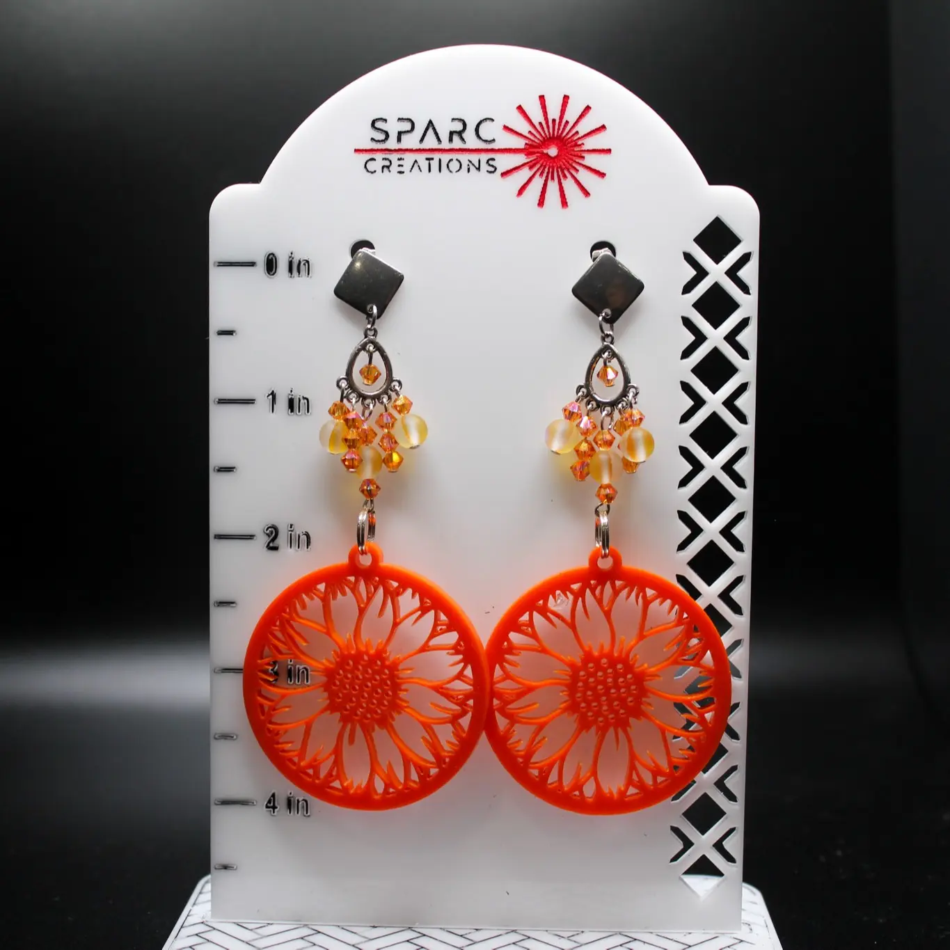 Sunflower Earrings with Beaded Chandelier