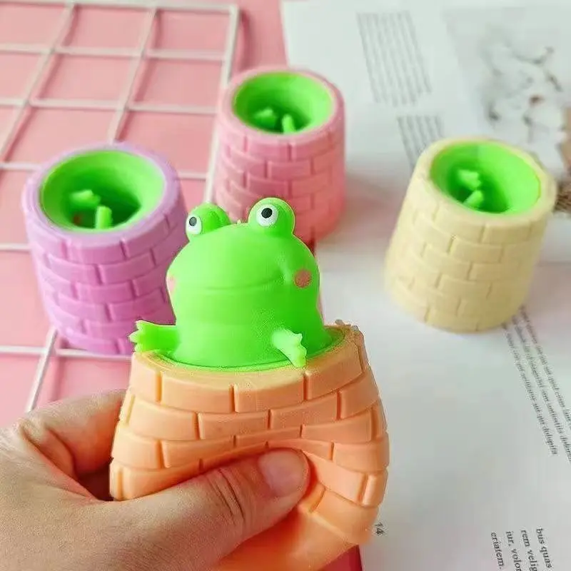 1pc Random Color Rubber Squeeze Frog Cup Toy, Tricky Funny Cute Fidget Stress Reliever Sensory Toy, Not Suitable for Children Under 36 Months