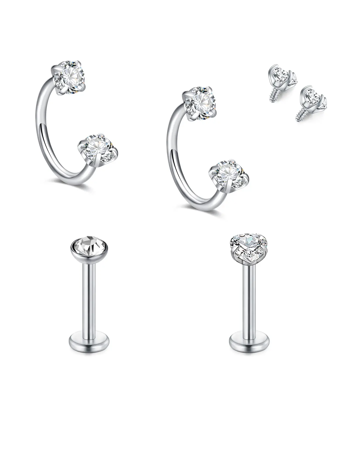 16g/18g Lip Studs Horseshoe Rings Internal Thread CZ Stainless Steel Snake Bite Monroe Labret Medusa Lip Piercing Jewelry Tragus Daith Pierced Ring Cartilage Earrings Studs Piercing Jewelry, Fashion Body Jewelry for Women Men