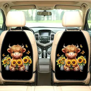 2pcs 18.5x26.4 inch Highland cattle and sunflowers Pattern Car Seat Back Organizer，offering dual functionality for both storage and kick protection. Interior accessories，Car seat kick pad， can add convenience to your daily commute.3.17CYJ-16