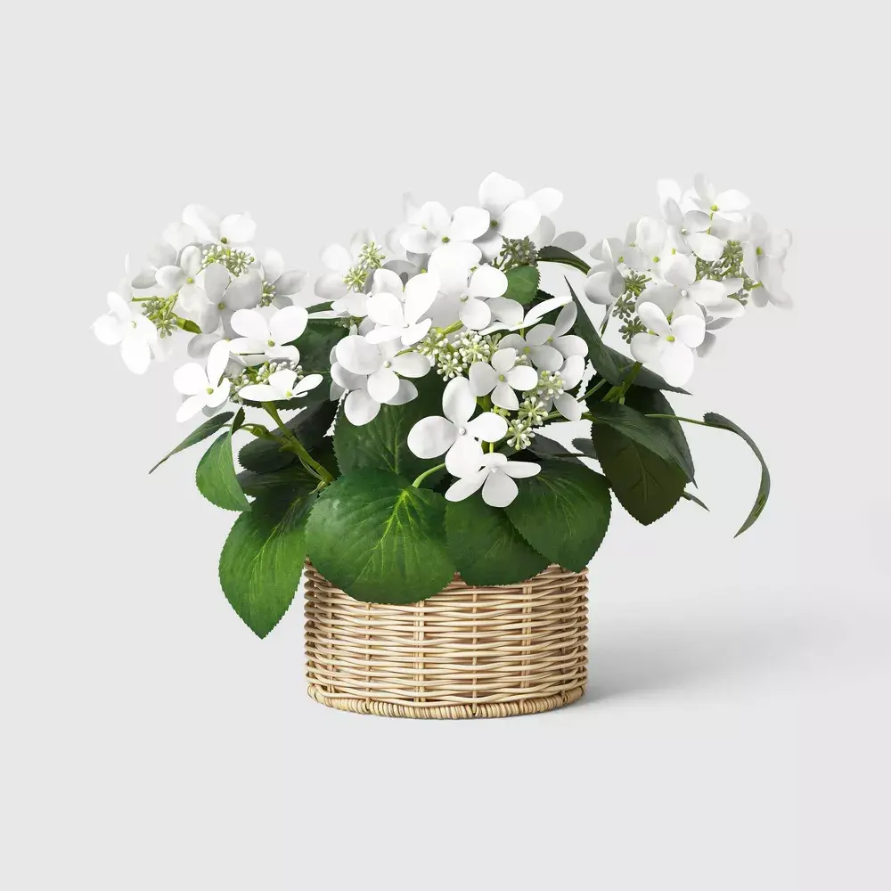 13.5" Potted Hydrangea Outdoor Patio Tabletop Artificial Plant - Threshold designed with Studio McGee