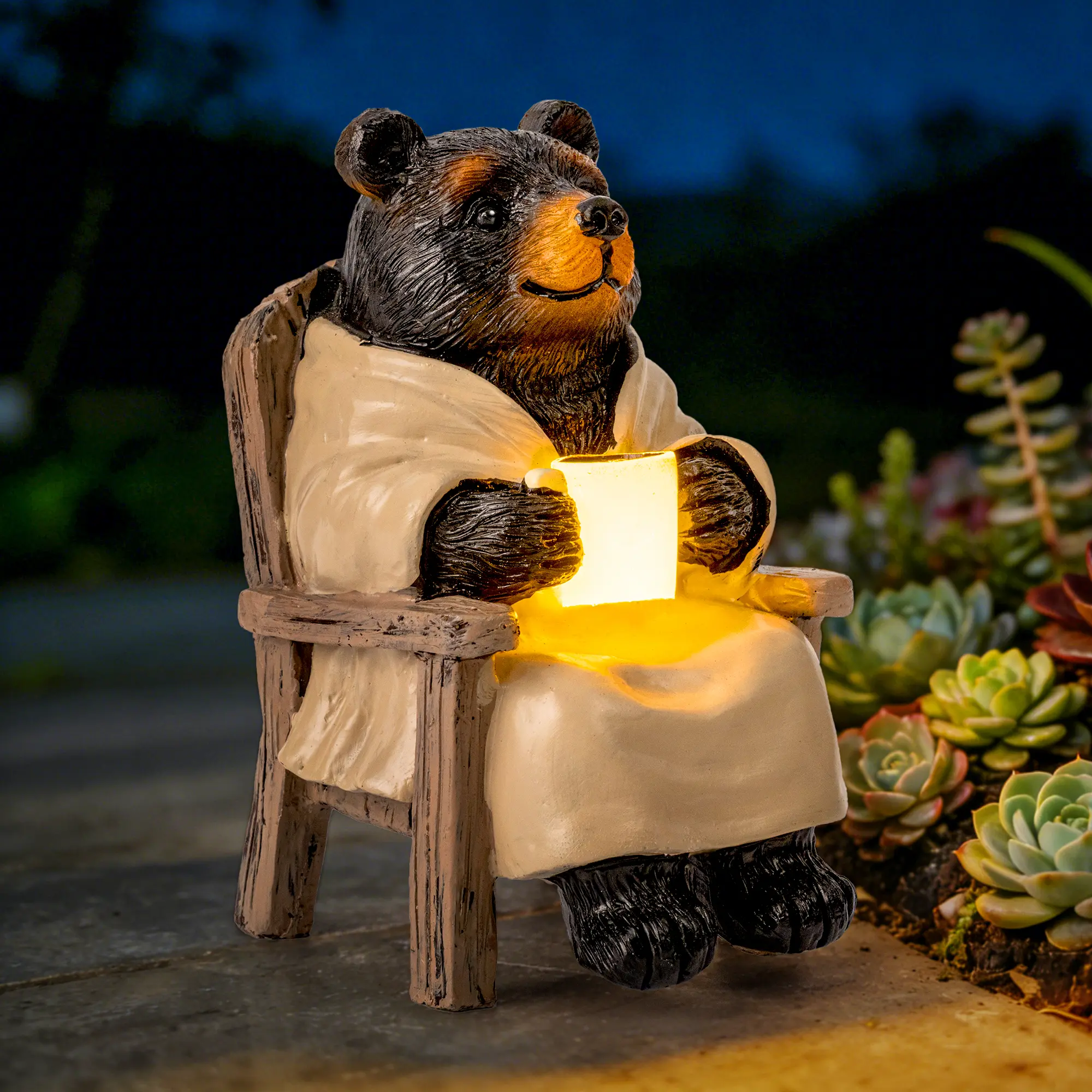 【SummerVibes】Miniature Garden Statue, Solar Black Bear Decoration with Light, Outdoor Decor for Patio Yard Lawn Balcony, Christmas/Birthday Gift for Mom Women
