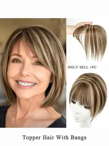 Grandma 5x9 Cm Real Hair Topper, Natural Straight Hair, Gold Bangs Middle Part, Human Hair Extension Patch, Real Hair Extensions