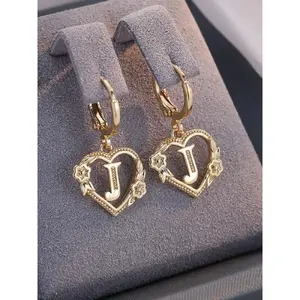 Fashionable Heart & Flower Design Dangle Earrings, Heart Shaped Earrings, Letter Design Drop Earrings for Women, Trendy All-match & Exquisite Jewelry for Birthday Gift