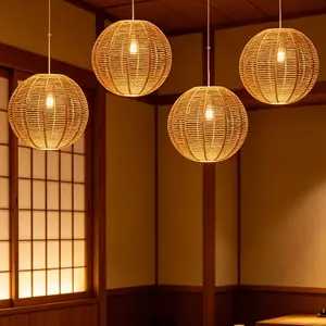 Bohemian Woven Pendant Light Shade, Natural Hemp Rope Round Lampshade, Handmade Imitation Rattan, Fits Bedroom/living Room/kitchen Island, Wabi-Sabi Home Decor