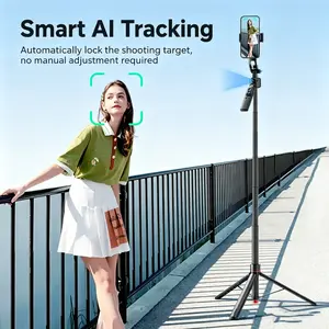 Smart AI Tracking Tripod Selfie Stick, 1760mm, 360° Rotation, One-Click Pop-Up, Anti-Shake, for Live Stream, Vlog, Travel, TikTok Content Creation Tracker Wearable