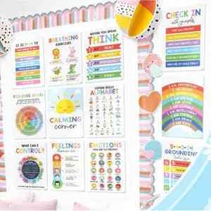 12Pcs Calming Emotions Posters (10"x14") | Feelings Chart & Calm Down Corner Supplies for Classroom Preschool Homeschool | ESL Emotions Visual Learning Tool to Boost EQ