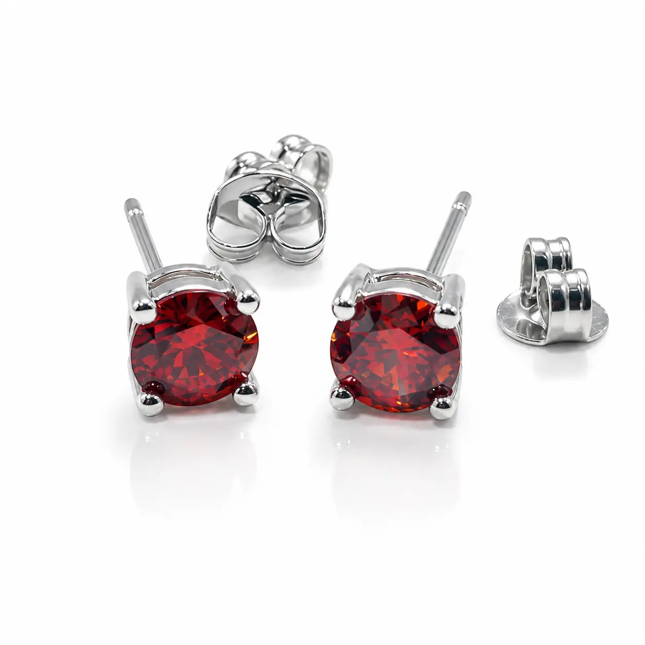 SKU-EH-009 Dazzling Red Ruby-Tone Round Moissanite Stud Earrings - Hypoallergenic, Nickel-Free, Lead-Free Vintage Costume Jewelry for Anniversary, Daily Wear, All Ages
