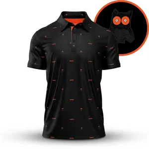 Night Owl Polo Shirt, Funny Owl Eye Golf Polo, Midnight Golfer Polo, Unique Black Pattern Polo Shirt, Golf Lover Gift for Men