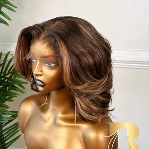 Caramel Muse Layered Wig. Women's Vietnamese Wig 12 Inch Pre-Plucked Glueless HD 5*5 Closure Wig for Daily Wear & Special Events Real Human Hair Sleek Straight Texture