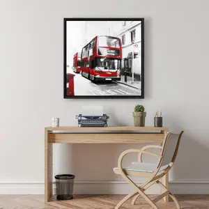 360 Stand 24x24 in. Gray Framed Wall Artwork - Artistic Red London Bus Photo, Modern Minimalist Design Home Decor, Room Decoration for Home Supplies, Print