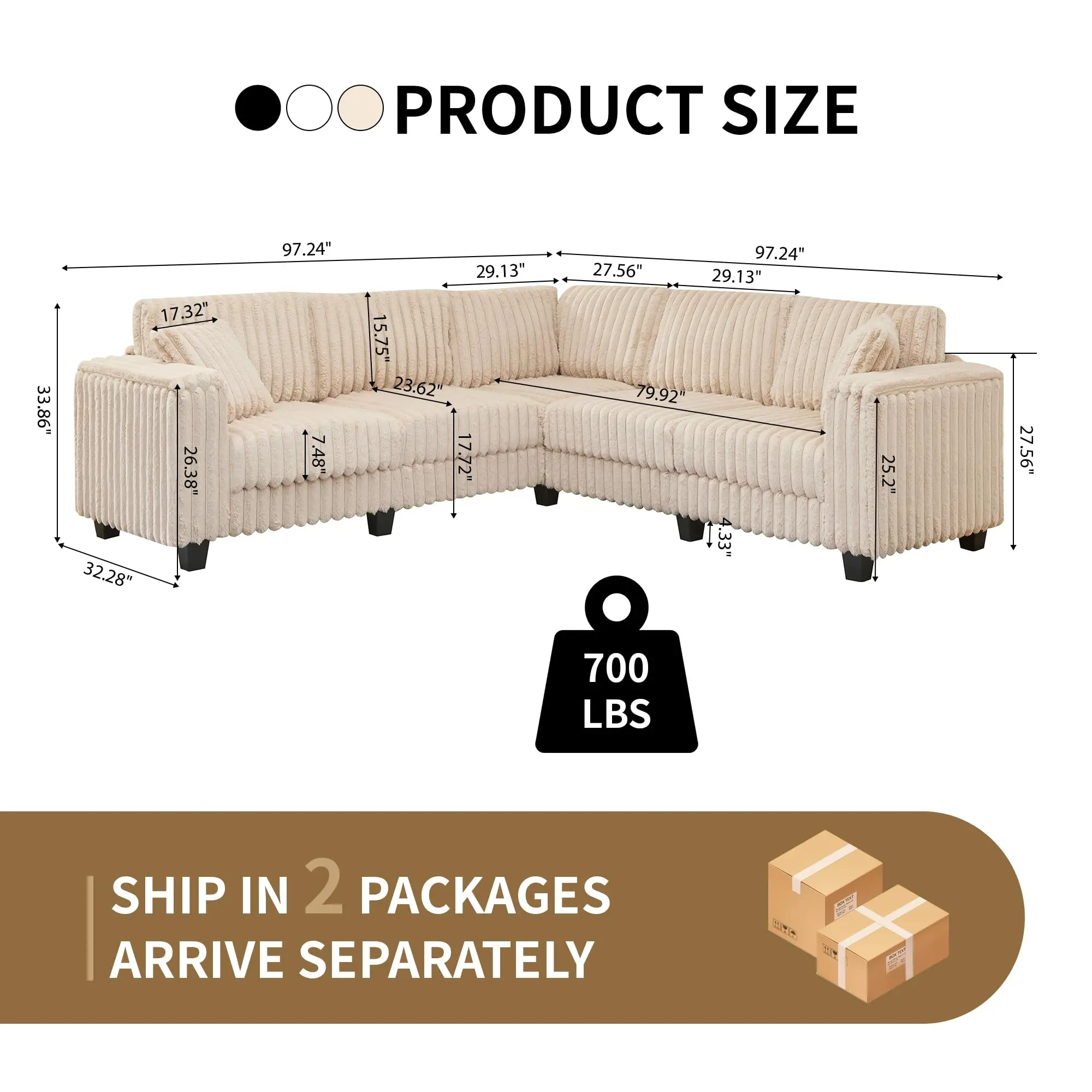 Beige Plush Corduroy Corner V Shape Sofa