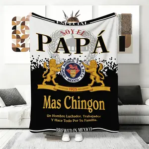'Soy El Papá’ Flannel Blankets, Mexican Cultu0re Gift for Men, Black and Gold Lion Design Fleece Throw, 'Luchador y Trabajador’ Print, Gift for Dad, Husband,  father son blanket wrap,  bedding,plush blankets, mellow blanket