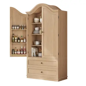 70.9 inch Tall Kitchen Pantry Cabinet with Scalloped Arched Top Natural