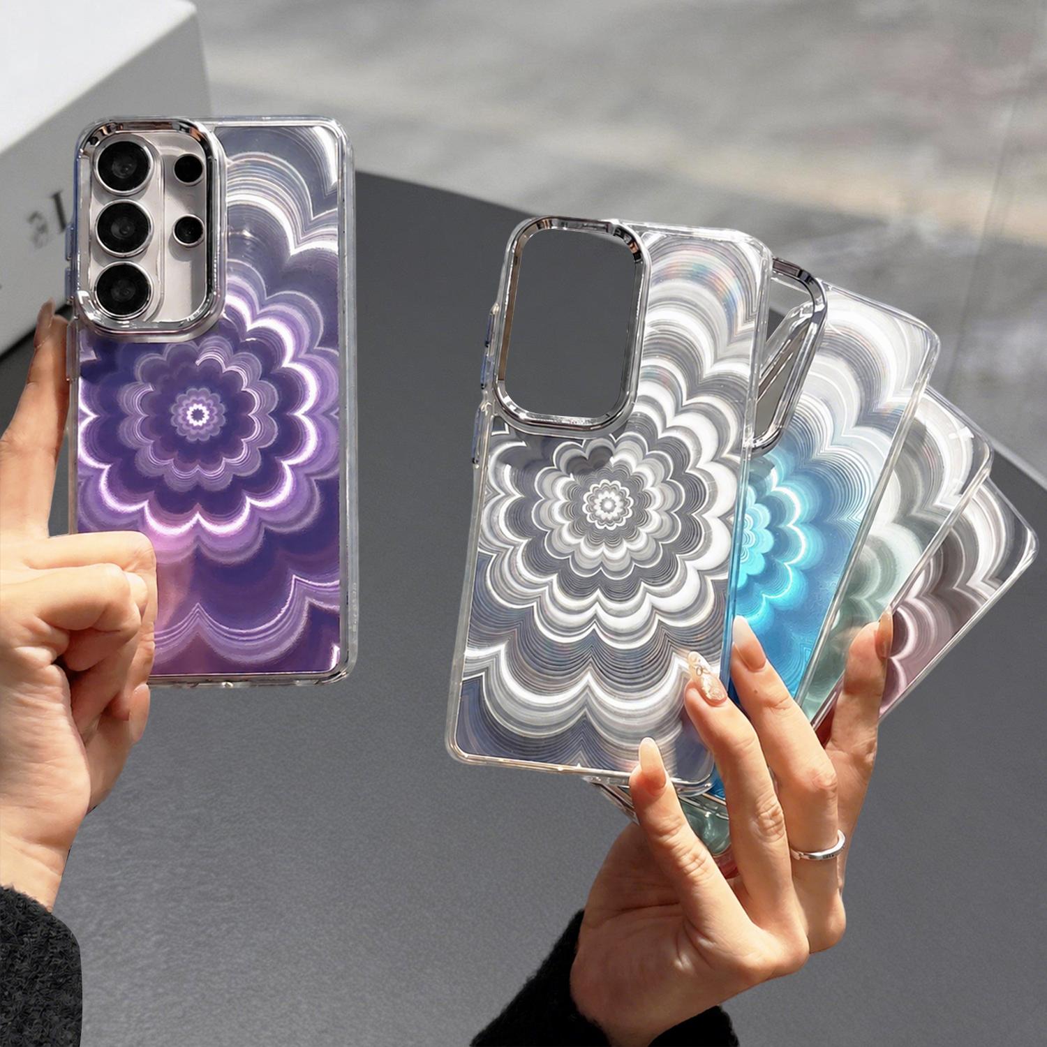 Glitter Shiny 3D Blooming Flower Phone Case for SamSung Galaxy S26 Ultra/S26+/S25 S24FE ,Soft Silicone Slim Clear Shockproof Protective Cover Phone Case for Women Girls