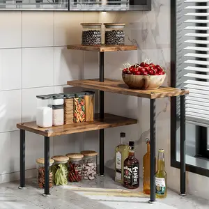 3 Tier Adjustable Kitchen Countertop Corner Shelves Spice Storage Rack for Bathroom Coffee Area Over Sink Black