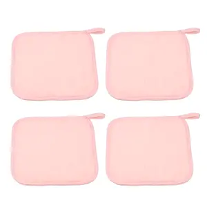 Unique Bargains 4pcs Makeup Removal Cleaning Cloth, Washable Reusable Makeup Remover Cleaning Towels for Most Skin Types, Pink, 8"x8"