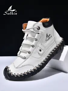 Men's Handmade Fashion Lace-Up Boots, Simple Solid Color High-Top Retro Barefoot Boots, Comfortable Wear-Resistant Non-Slip Large Size Shoes