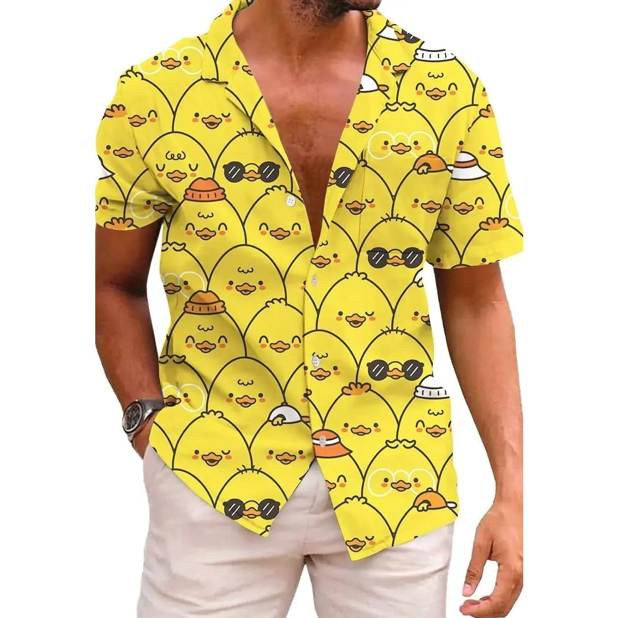 Men's Tropical Hawaiian Shirt - Short Sleeve Button Down Beach Top with Pocket